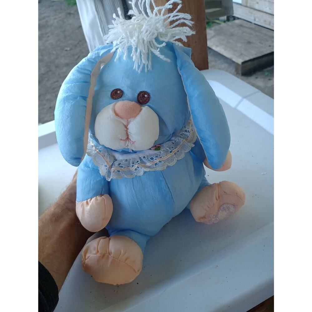 Fisher Price Puffalumps 10" Blue Easter Bunny Rabbit Plush with Lace Vintage